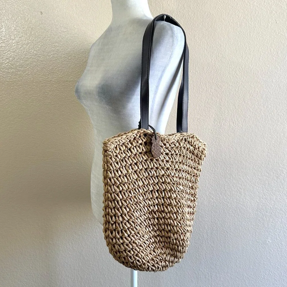 Magid Vtg Paper Straw Beige Vegan Leather Shoulder Medium Beach Travel Purse